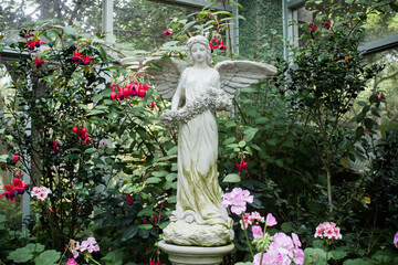 A statue of angel in a garden