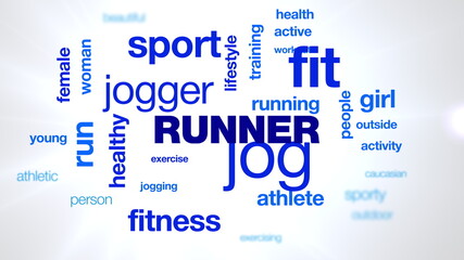 runner jog healthy jogger lifestyle fit fitness sport exercise people animated word cloud background in uhd 4k 3840 2160