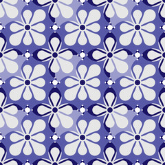 Fototapeta premium Floral seamless pattern blue and white