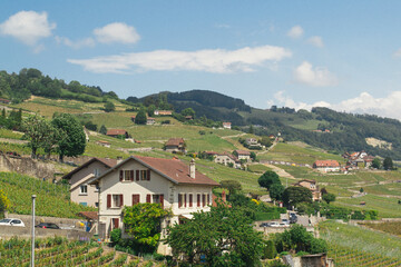 Fototapeta na wymiar Village on the hill in Switzerland