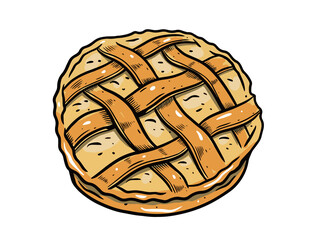 Hand drawn line art home made pie. Colorful cartoon style.