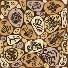 Seamless ethnic ornament. Motives of the ancient Indians, Mesoamerica. Vector illustration. Infinite background.
