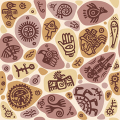 Seamless ethnic ornament. Motives of the ancient Indians, Mesoamerica. Vector illustration. Infinite background.
