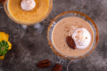 Creamy cocktail with pumpkin and pecan