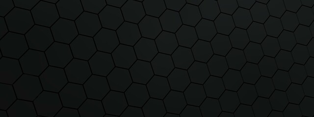 Wide Extra-Dark Hexagon Background (Website Header) 3D Illustration