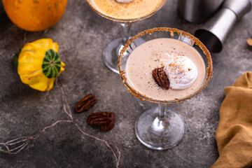 Creamy pecan caramel martini cocktail