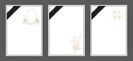 Set of obituary template with funeral elements. Vector illustration, A4 format - 454295388