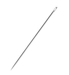 One metal sewing needle on white background