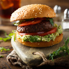 Traditional beef burger with guacamole