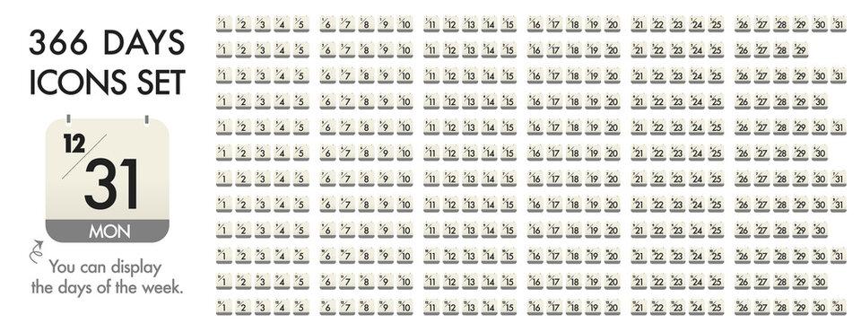 日めくりカレンダー風の 366日のカレンダー ベクターイラストアイコン
