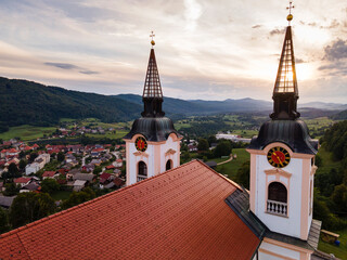 Orthodox Church of Saint Mohorja in Fortunata in Zuzumberk ( Seisenberk ) Slovenia. Drone View