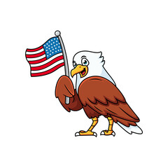 cute eagle with american flag cartoon