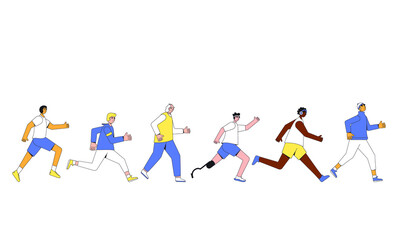Fototapeta premium Running men team. Different runners marathon