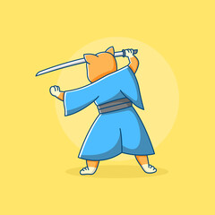 Samurai Cat in Flat Design Illustration