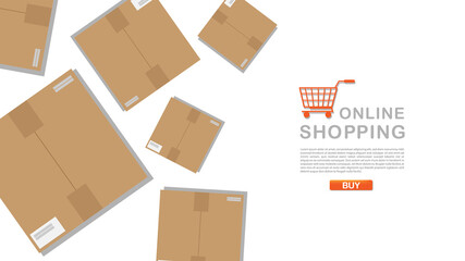 Top view Parcel box brown color at shopping online, with copy space, Flat Modern design , Illustration Vector  EPS 10