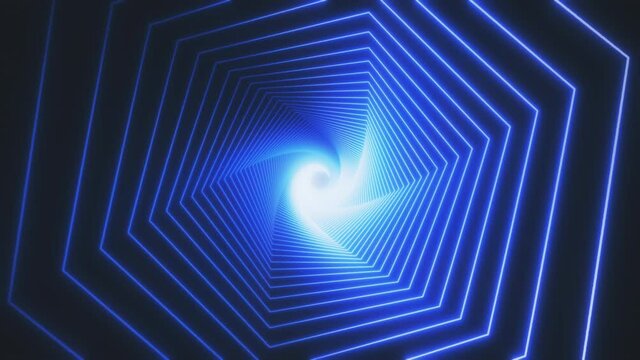 VJ tunnel video for edm music animation. Flight sci-fi tunnel seamless loop. VJ motion graphics for music video for club concert, high tech background. 80s Time warp portal lightspeed hyperspace