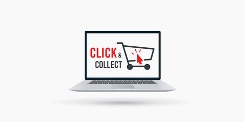 Online shopping. Laptop click and collect illustration