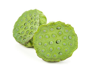lotus seeds close up isolated on white background.