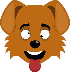 Vector emoticon illustration of a cartoon dog's face with a crazy expression and tongue sticking out