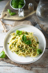 Spaghetti with homemade pesto sauce
