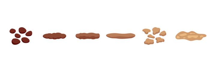 Stool faeces type classification, structure excrement. Types consistence feces. Normal and problem unhealthy faeces. Digestion result. Vector illustration