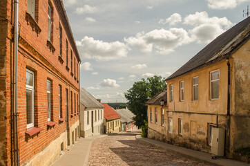 Fototapeta na wymiar Street view of Kandava town in sunny day, Latvia.
