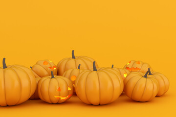Naklejka na ściany i meble 3d rendering of Halloween pumpkins on orange background.