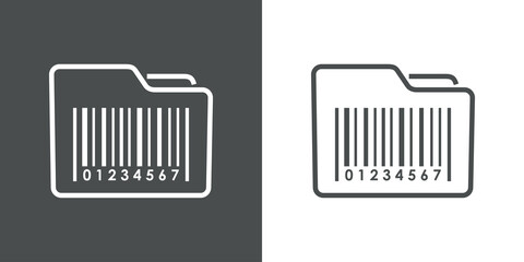 Icono silueta de carpeta con código de barras con lineas en fondo gris y fondo blanco