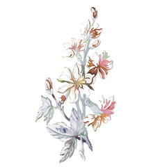 Beautiful elegant watercolor flowers, bouquets and leaves