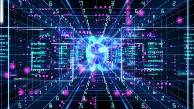 4K Animation futuristic technological digital cyberspace abstract motion background loop.