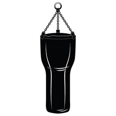 Illustration of boxing punching bags in vintage monochrome style. Design element for logo, label, sign, emblem, poster. Vector illustration