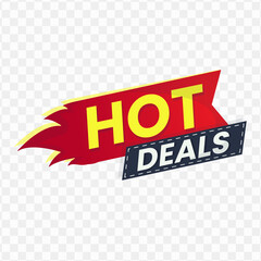 Hot Deals banner design, red,navy and yellow color, Vector Illustration with transparent background.
