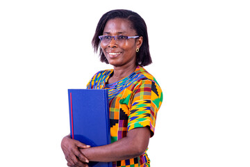 businesswoman hugging her document while smiling.
