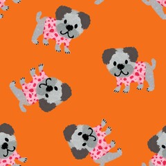 Abstract Hand Drawing Furry Cute Bulldogs Seamless Pattern Isolated Background