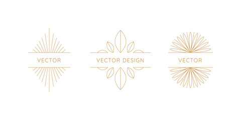 Vector set of design elements and shapes - boho sun symbols  - logo design templates, frames, photo overlays and stars