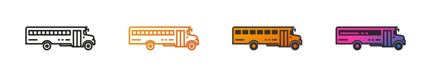 School bus vector outline style line icons isolated