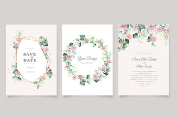Fototapeta na wymiar eucalyptus flower wedding invitation card set