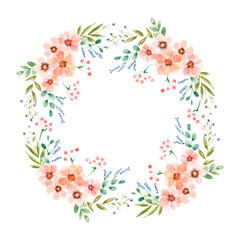 Watercolor composition with hand-drawn flowers and leaves
