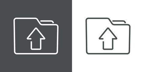 Icono subir. Silueta de carpeta con flecha arriba con lineas en fondo gris y fondo blanco