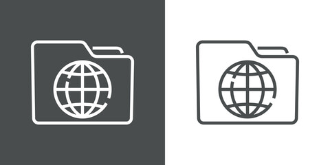 Icono silueta de carpeta con globo terr&aacute;queo con lineas en fondo gris y fondo blanco