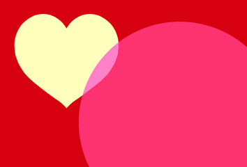 赤地にハートとピンクの円