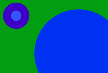 緑地に青と紫の3つの円