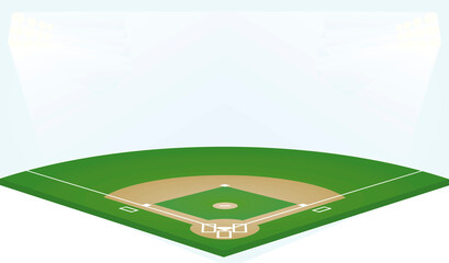 Baseball field and lights. vector illustration