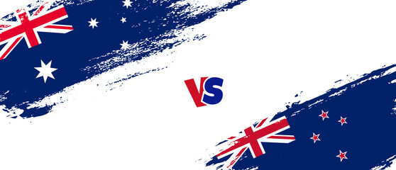 Creative Australia vs New Zealand brush flag illustration. Artistic brush style two country flags relationship background