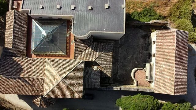 Cano santo convent in Olvera, Cadiz Spain. Old church in middle of landscape in Andalusia, Spain. Drone aerial view. 