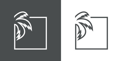 Logotipo con silueta de palmera en cuadrado con lineas en fondo gris y fondo blanco