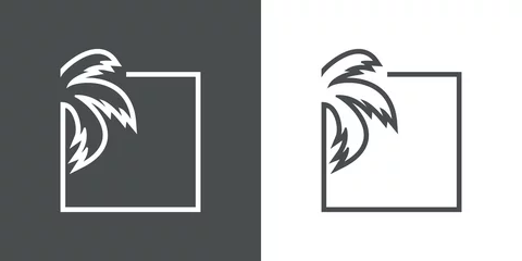 Fototapeten Logotipo con silueta de palmera en cuadrado con lineas en fondo gris y fondo blanco © teracreonte