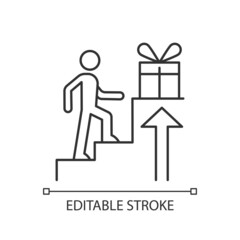 Reward based motivation linear icon. Outside incentive. Way to boost and inspire someone to act. Thin line customizable illustration. Contour symbol. Vector isolated outline drawing. Editable stroke