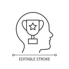 Achievement motivation linear icon. Person need to succeed at something. Motivation at workplace. Thin line customizable illustration. Contour symbol. Vector isolated outline drawing. Editable stroke