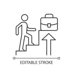 Promotion linear icon. Career raise. Worker advancement. Competition and award. Thin line customizable illustration. Contour symbol. Vector isolated outline drawing. Editable stroke